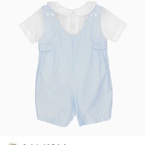 Petit Ami Light Blue Gingham Shortall with White Collar Shirt